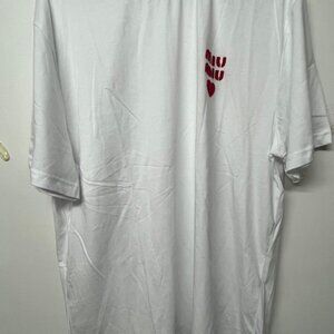 Preowned Wrinkled Miumiu heart shirt size Medium little bit stain